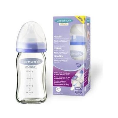 Lansinoh sklenená dojčenská fľaša s NaturalWave TM cumlíkom 160ml, pomalý prietok