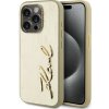 Karl Lagerfeld Wrinkled PU Signature Logo Zadní Kryt pro iPhone 15 Pro Max Gold KLHCP15XPFMFBKMD