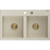 Mexen Hektor, 2-komorový granitový drez 800x480x205 mm, béžová, zlatý sifón, 6521802000-69-G