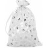 Darčekové vrecúško srdiečka 14x21 cm organza - 1 ks 1 biela strieborná