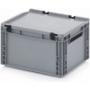 Plastová šedá EURO prepravka s vekom 40 x 30 x 23,5 cm