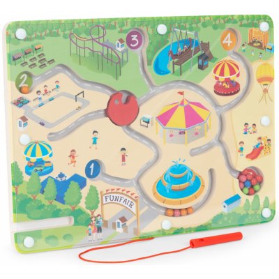 Ecotoys Dřevěná hra magnetické bludiště puzzle pro děti