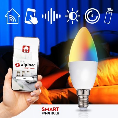 ALPINA Chytrá žiarovka LED RGB WIFI biela + farebná E14 ED-225432