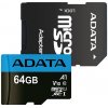 ADATA Micro SDXC Premier 64 GB, SD adaptér, UHS-I A1, Class 10, rýchlosť 85 MBs AUSDX64GUICL10A1-RA1