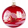 Sklenená vianočná guľa dedina 8cm, červená
