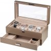 Rothenschild RS-3421-4-TA-TAN box na hodinky a šperky hnědý s béžovým sametem + šuplík