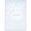 Detská deka s menom dieťatka, motív KVETY, Farba Svetlomodrá, Motív Lúka, Veľkosť 100x75 cm