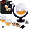 Toys4Boys Karafa na whisky v tvare glóbusu so stojanom a pohármi – Darčekový set s kamennými kockami