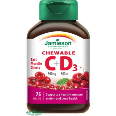 JAMIESON VITAMÍNY C a D čerešňa 500 mg/ 500 IU tbl na cmúľanie (cherry) 1x75 ks