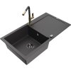 Mexen Leo, 1-komorový granitový drez 900x500x190 mm a drezová batéria Flora, čierna škvrnitá, 6501-76-670401-75-B
