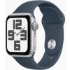 Apple Watch SE 44mm Stříbrný hliník s bouřkově modrým sportovním řemínkem - M/L