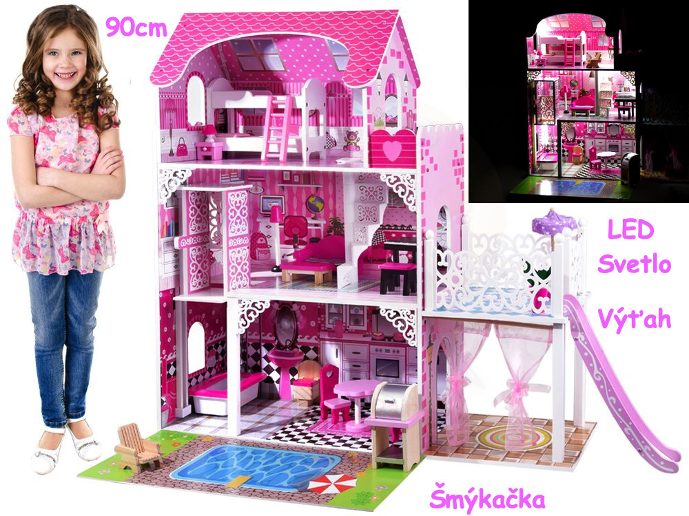 JOKO Veľký drevený domček pre bábiky s výťahom garážom 112cm ružový od  134,2 € - Heureka.sk