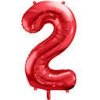 PartyDeco Fóliový balón číslo ,,2,, Červený 86cm