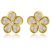 Šperky eshop - Náušnice zo 14K zlata - ligotavý kvietok vykladaný čírymi zirkónikmi, puzetky S1GG234.12