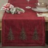 Eurofirany Vianočný behúň na stôl zdobený výšivkou vianočného stromčeka bordová Polyester 40x180 cm