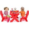 COSTWAY 3 TLG. Detská sedacia súprava, detský stôl s 2 stoličkami Adirondack, detská plastová stolová súprava, detský nábytok Detská stolová súprava, pre materskú školu, škôlku, záhradu, trávnik (červ
