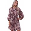 Saténový luxusní župan hnědý listový vzor pro ženy či dívky, zvonové rukávy 1E8514 hnědá XL + První výměna zboží zdarma.