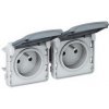 LEGRAND Zásuvka 2x2P+T dvojitá Plexo IP55 sivá 69562 vodorovné
