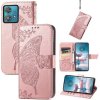 Peňaženkové kožené puzdro Butterfly Love na Motorola Edge 40 Neo - Ružové zlato