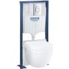 GROHE Solido 6v1 - prvok pre závesné WC, stavebná výška 113 cm + nástenná prípojka + závesné WC Rimless a Softclose WC sedadlo Euro Ceramic + ovládacie tlačidlo Arena Cosmopolitan (chróm) + súprava na