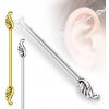 Šperky eshop - Piercing do ucha z chirurgickej ocele - dlhšia činka ukončená krídlami, 1,6 mm W22.32 - Farba piercing: Zlatá