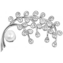 JwL Luxury Pearls trblietavá brošňa Vetvička s pravou perlou a kryštály JL0379