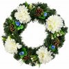 BerryHome Veniec jesenný s chryzantémami, priemer 35 cm, biely