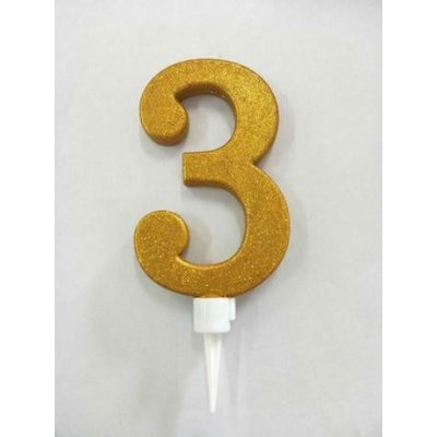 TORO Tortová sviečka číslica "3" zapichovacia 16cm zlatá
