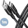 Kábel AXAGON USB-C - USB-A, USB 2.0, 3A, ALU, opletený, 1m, čierny