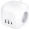 Solight 3z + USB A+C predlžovací prívod - kocka, 2m, 3 x 1mm2, biely, vypínač