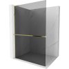 Mexen Kioto+ L, sprchová zástena Walk-In s poličkou a vešiakom 100 x 200 cm, 8mm šedé sklo, zlatý lesklý profil,800-100-123-50-40