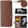 Peňaženkové kožené puzdro Cubic Grid na Samsung Galaxy Z Fold 6 5G - Hnedá