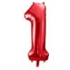 PartyDeco Fóliový balón číslo ,,1,, Červeny 86cm