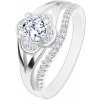 Šperky eshop - Zásnubný prsteň, striebro 925, číry zirkónový kvietok a línia drobných zirkónov J16.04 - Veľkosť: 46 mm