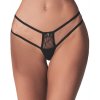 Obsessive Arrowel L/XL - Čipkované tangá s dvojitým pásikom, čierne