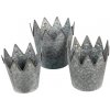 Clayre & Eef 3ks zinkový antik plechový obal na kvetináč s korunkou - Ø 29*27 / Ø 25*24 / Ø 21*20 cm - Clayre & Eef