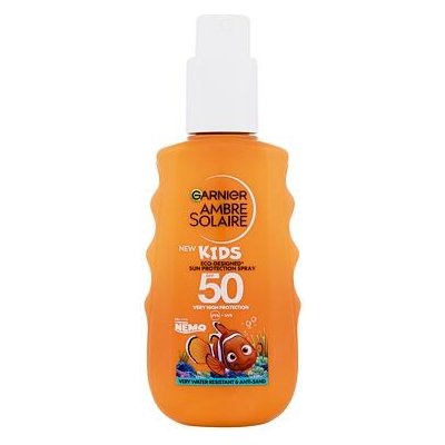 Garnier Ambre Solaire Kids Sun Protection Spray SPF50 voděodolný opalovací sprej na tělo i obličej 150 ml