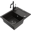Mexen Enzo, granitový drez 576x465x174 mm, 1-komorový a drezová batéria Carla, čierna-zlatá metalíza, 6506-75-670700-70-B