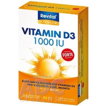 Revital Vitamín D3 FORTE 1 000 IU tbl s príchuťou maliny 90 ks