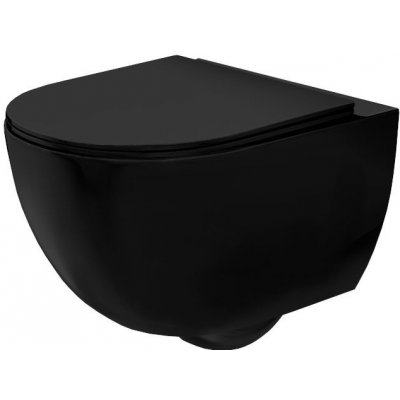 Rea Carlo mini - závesná WC misa 49x36 s pomaly-padajúcim sedátkom, čierna matná, REA-C8489