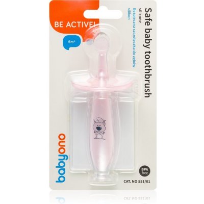 BabyOno Safe Baby Toothbrush zubná kefka pre deti 6 m+ Pink 1 ks