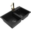 Mexen Tomas, granitový drez 800x500x190 mm, 2-komorový a zlatá batéria Rita, čierna, 6516-77-670300-50-B
