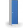 Kovová šatníková skrinka S1 zúžená, 2 oddiely, 1850 x 500 x 500 mm, demont, otočný zámok, modré dvere
