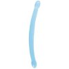 Gélové dildo RealRock Crystal Clear 17″ modré, obojstranné dildo 42,5 x 2,3–3,2 cm