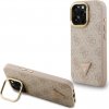 Guess PU 4G Strass Triangle Logo Stand Camera Frame MagSafe kryt pre iPhone 15 Pro Max, ružový 57983125187