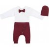 Baby Nellys 3-dielna sada Hubert body s motýlikom dl.rukáv tepláčiky a čiapočka bordo