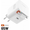 FIXED GaN s 2× USB-C a samonavíjacím káblom podpora PD 3.0 65 W biela FIXCG65R-2C-WH