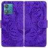 Peňaženkové kožené puzdro Tiger Pattern na Motorola Edge 40 Neo - Fialová