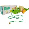 Lean Toys krokodíl na kolieskach 18 cm drevený zelený