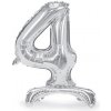 PartyDeco Balónik fóliový Stojacie číslo 4, strieborný 80 cm